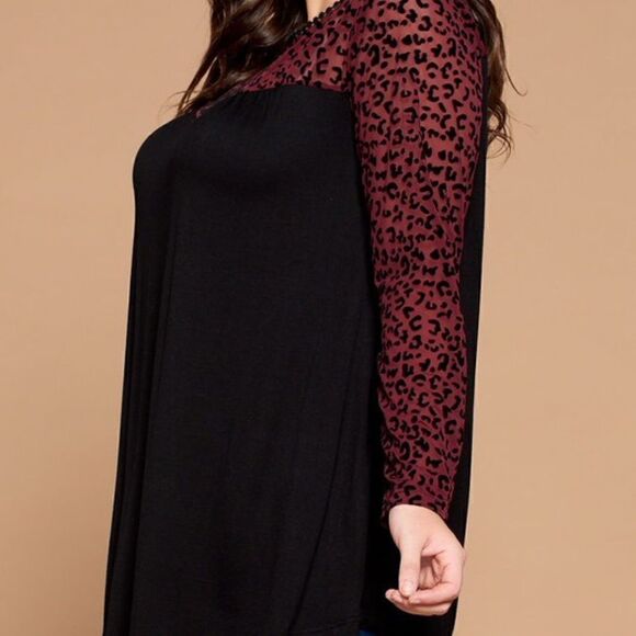 Plus Size Animal Print Mesh Long Sleeve Top - Picture 2 of 4